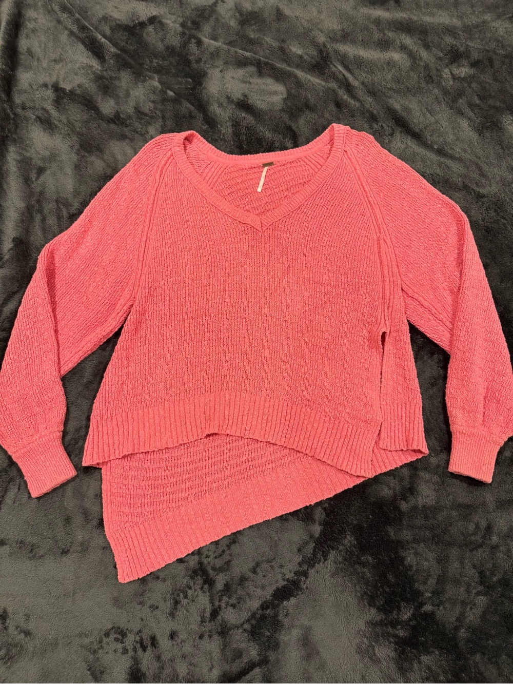 Free People Oversized V-Neck Sweater in Coral